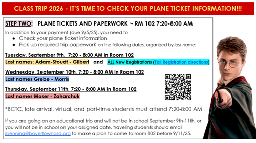 CLASS TRIP STEP 2 DIRECTIONS